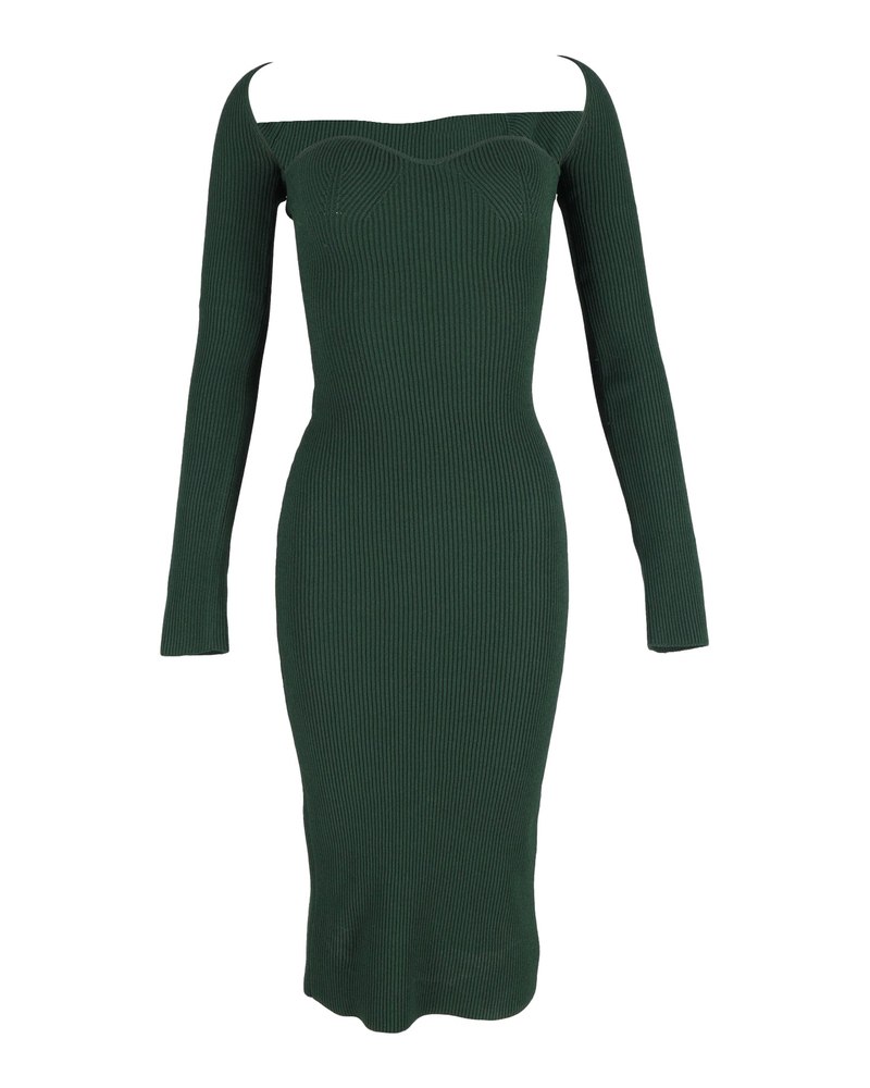 Khaite Beth Ribbed-Knit Midi Dress in Green Viscose