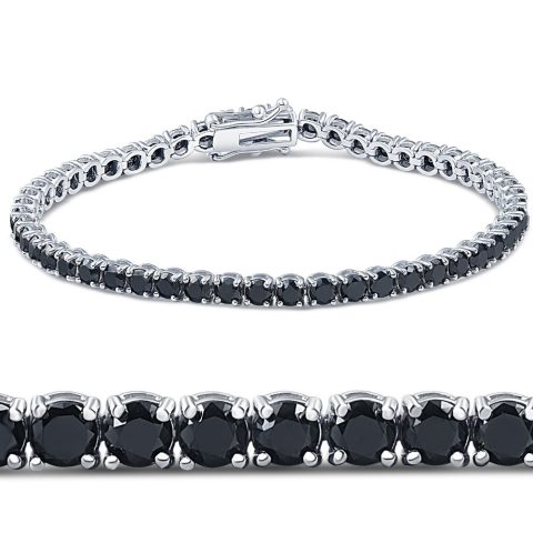 7 1/4 Ct Black Diamond Tennis Bracelet 14k White Gold 7