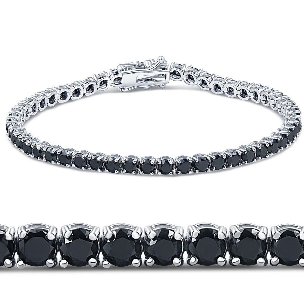 7 1/4 Ct Black Diamond Tennis Bracelet 14k White Gold 7