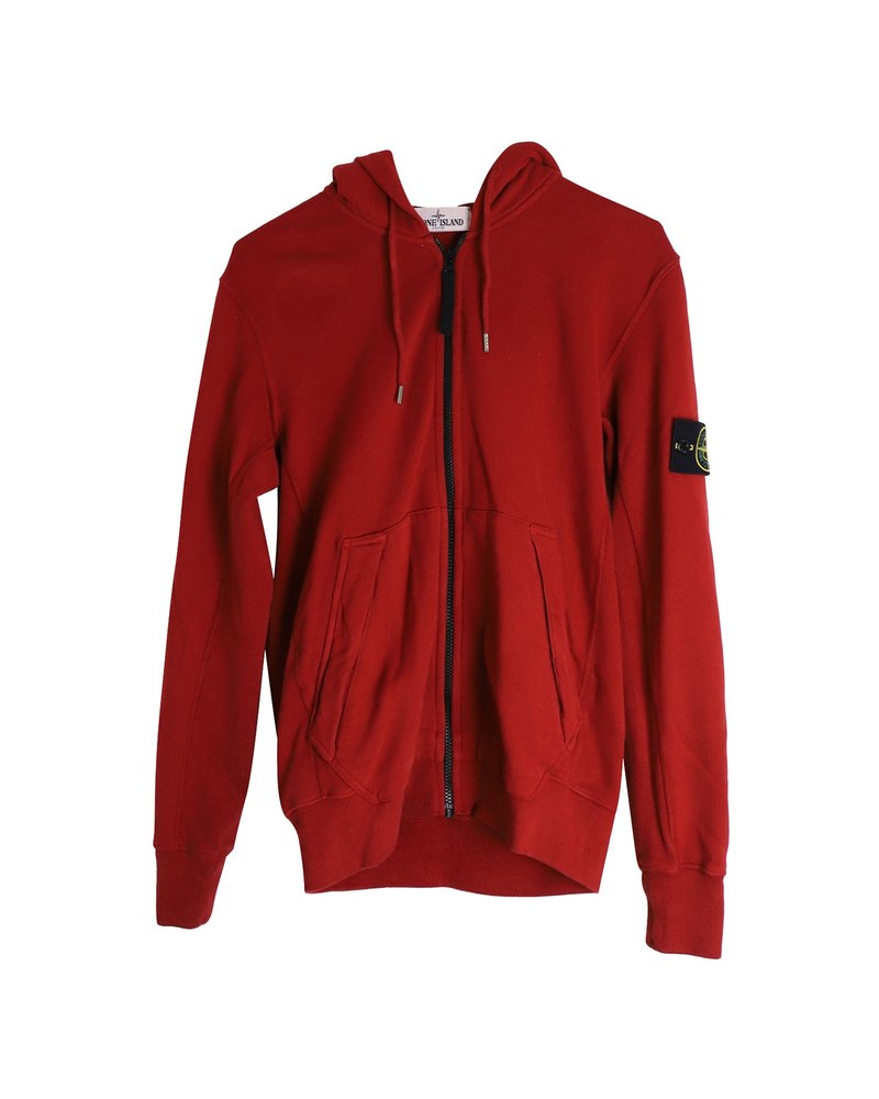 Stone Island Zipped Hoodie in Red Cotton