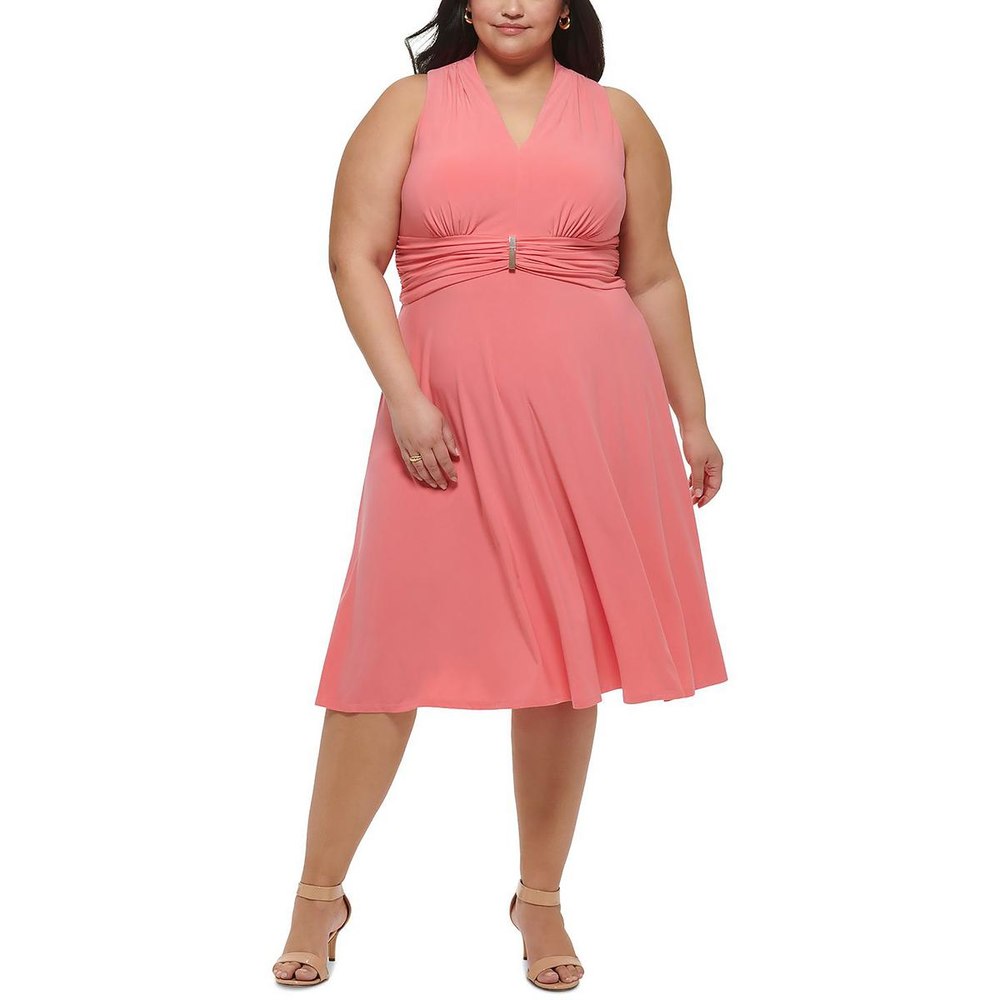 Plus V Neck Long Fit & Flare Dress