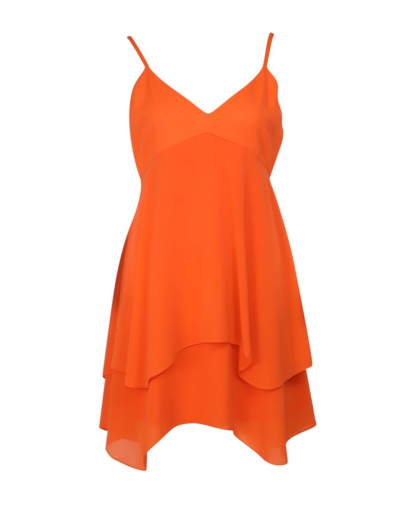 Alice + Olivia Tiered Mini Dress in Orange Silk