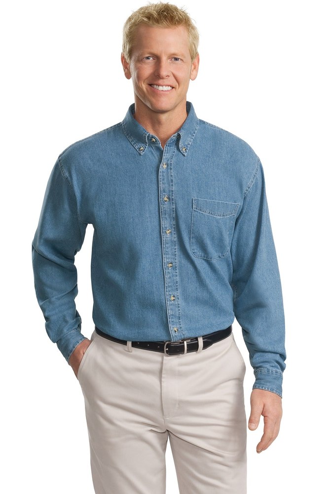 Port Authority Men’s Tall Long Sleeve Denim Shirt. TLS600