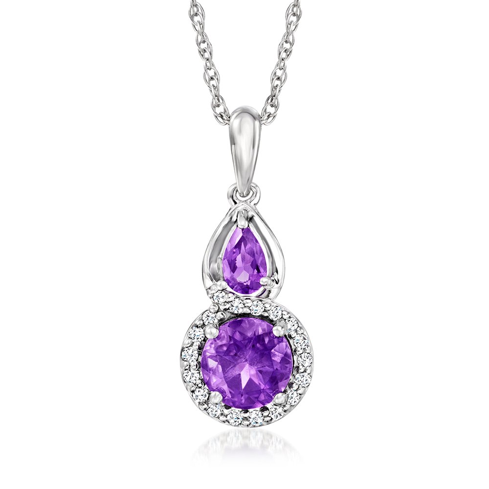 Ross-Simons Amethyst Pendant Necklace With . Diamonds in Sterling Silver