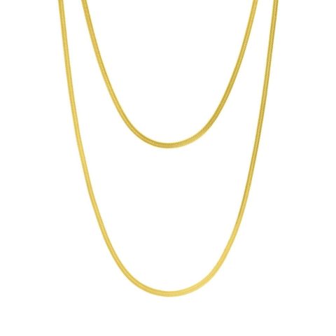 Tarnish Resistant 14k Gold Plated Double Herringbone Chain Necklace