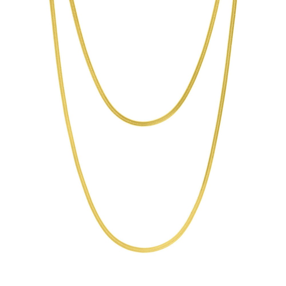 Tarnish Resistant 14k Gold Plated Double Herringbone Chain Necklace