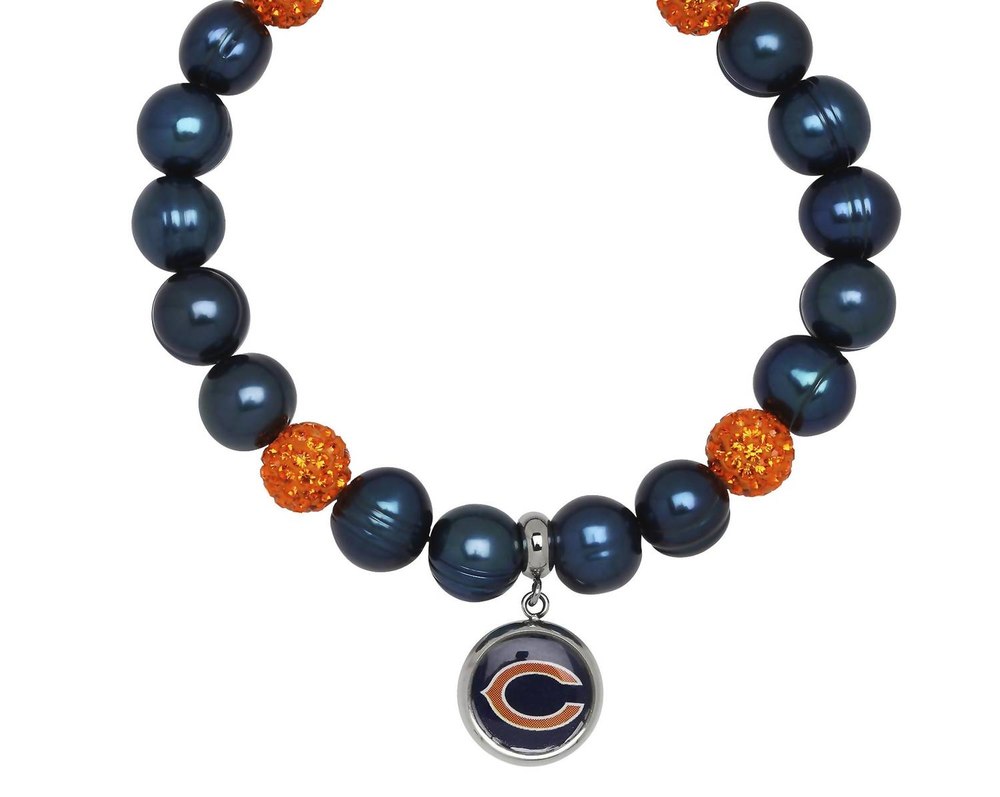 Chicago Bears Stretch Pearl & Crystal Bracelet In Blue 7732433256508