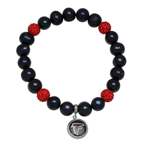 Atlanta Falcons Stretch Pearl & Crystal Bracelet In Black/red 7732433485884