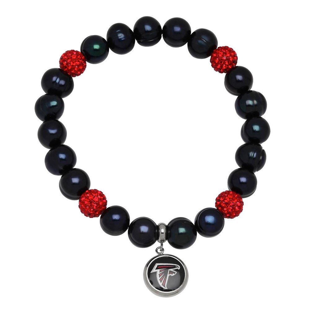 Atlanta Falcons Stretch Pearl & Crystal Bracelet In Black/red 7732433485884