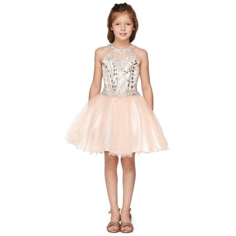 Girls Illusion Neck Rhinestone Party Junior Bridesmaid Dress 12