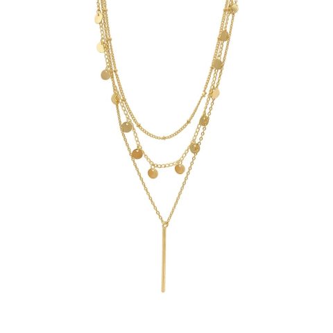 Tarnish Resistant 14k Gold Plated Triplet Confetti and Bar Layered Set Necklace