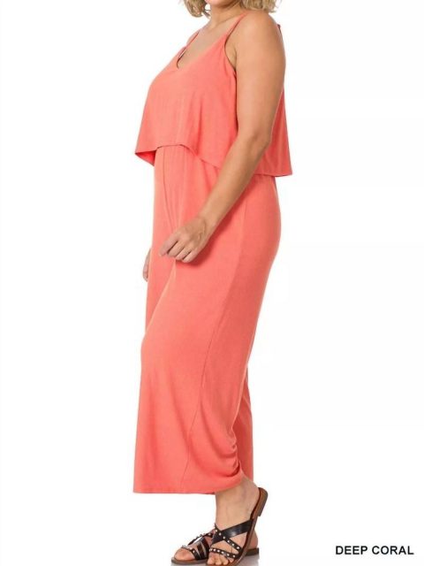 Ribbed Double Layer Jumpsuit In Deep Coral 7732430700604