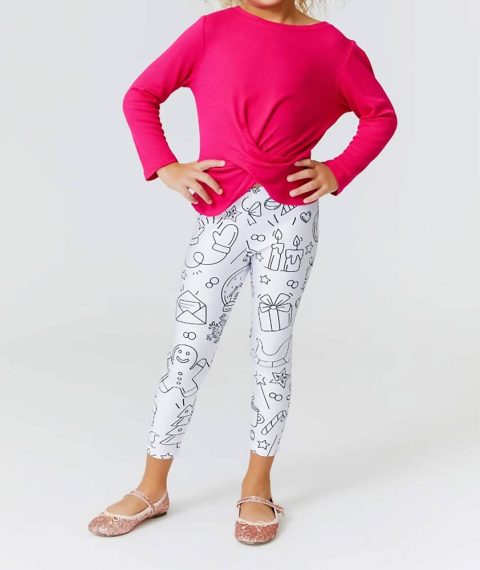 Girl’s Christmas Coloring Leggings In Multi
