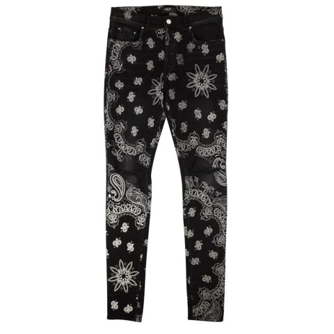Black Cotton Flocked Bandana Skinny Jeans