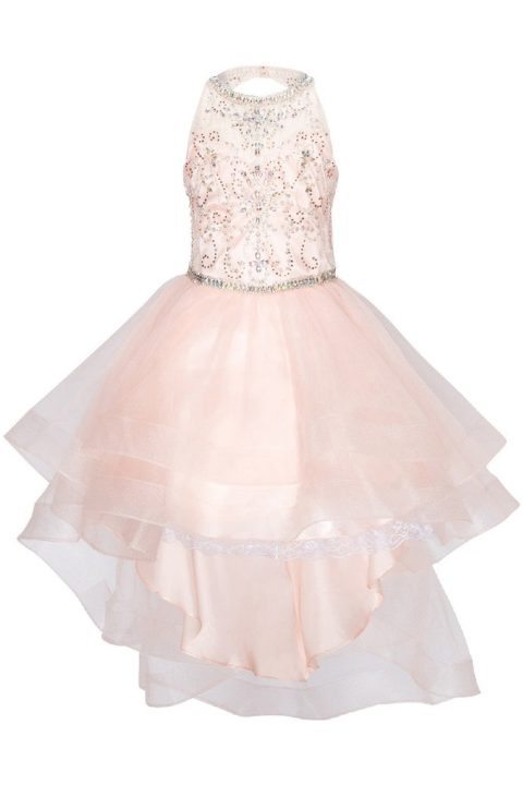 Girls Crystal Pearl Halter Pageant Dress 4-16