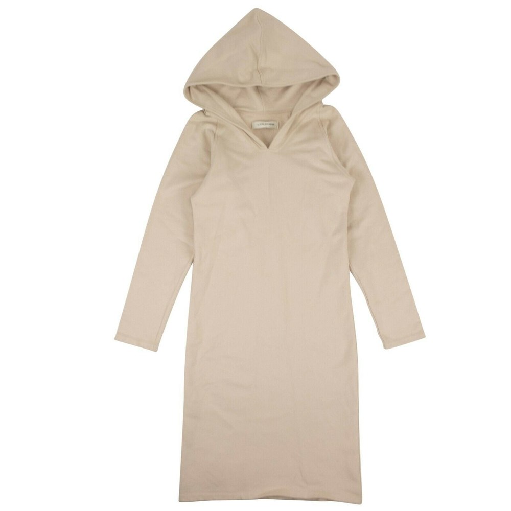 Tan Cotton Long Sleeve Hooded Midi Dress