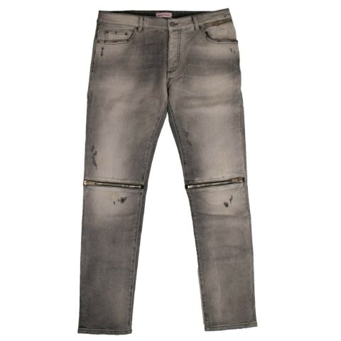Men’s Black Faded Zipped Detail Skinny Jeans