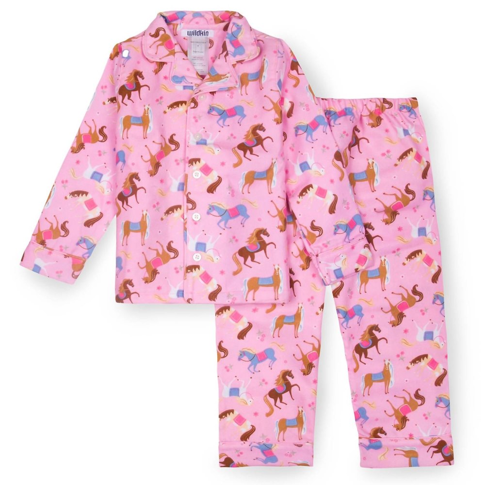 Girl’s Horse Flannel Pajamas In Pink