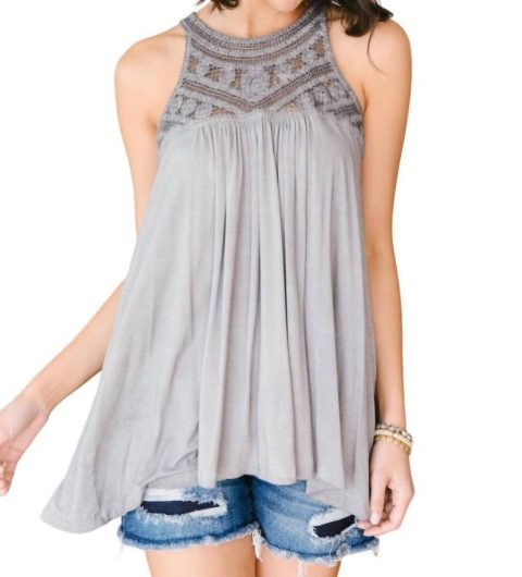 Ornate Halter Tank In Grey 7732445806652