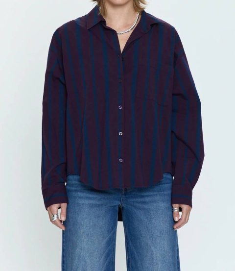 Sloane Oversized Button Down Shirt In Aubergine Cobalt
