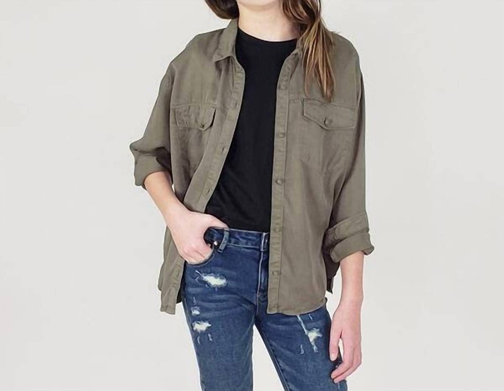 Girl’s Button Down Shirt In Olive