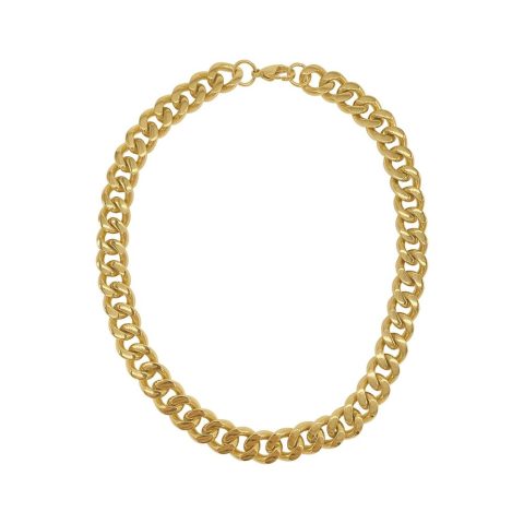 Tarnish Resistant 14k Gold Plated Wide Curb Chain Necklace
