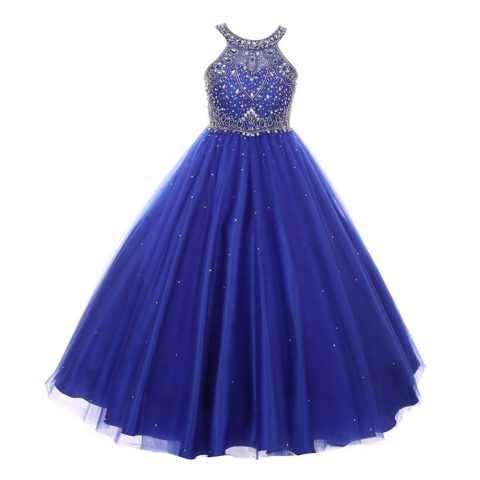 Girls Dazzling Halter Beaded Tulle Special Occasion Dress Gown Size 6