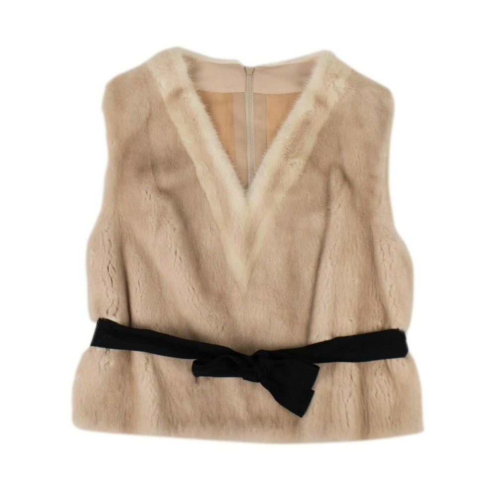 Pink Mink Fur ‘Two Striped V-Neck’ Vest