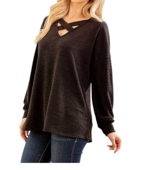 Criss Cross Long Sleeve Top In Black