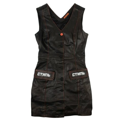 Women’s Black Leather V-Neck Dress Size