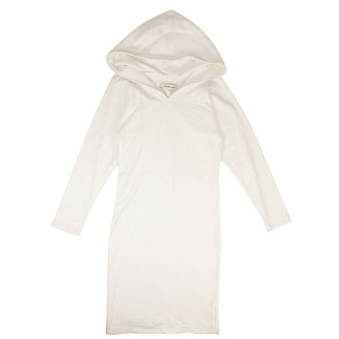 Optical White Cotton Hooded Midi Dress