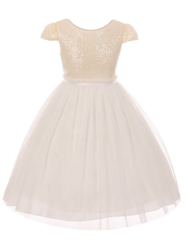 Girls Ivory Sequins Tulle Plus Size Junior Bridesmaid Dress, Size 16.5