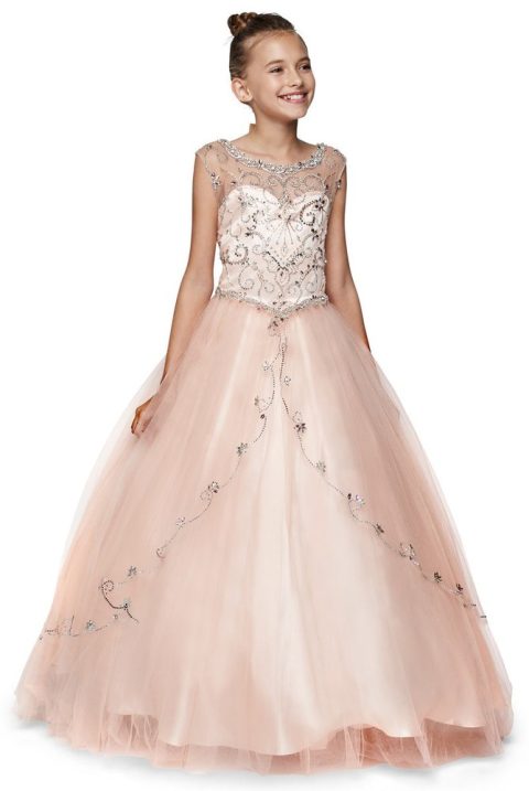 Girls Hand Beaded Rhinestone Bateau Neckline Pageant Dress 2-20