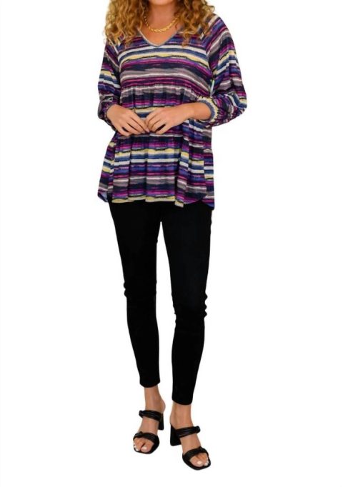 Circle Back Striped V-Neck Top In Multi 7732451934268
