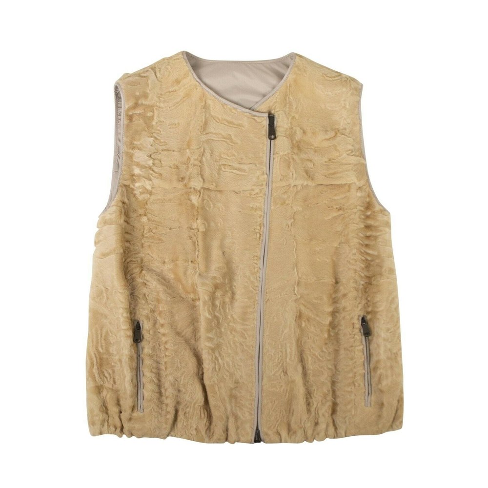 Yellow Astrakhan Fur Reversible Jacket Vest 7151044263996