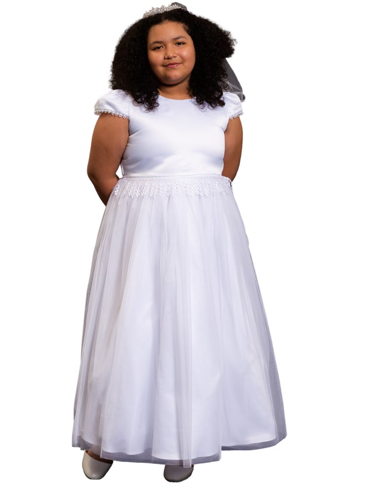 Big Girls White Chandelier Trim Plus Size Communion Dress, Size 18.5
