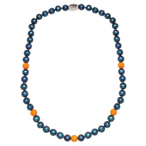 Chicago Bears Pearl & Crystal Necklace In Blue 7732453408828