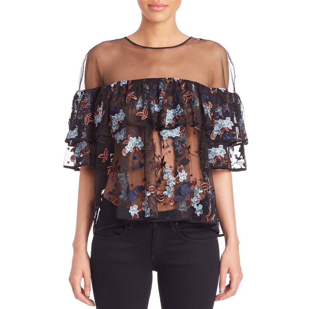 Korus Caspian Ruffle Sheer Top In Black 7732454096956