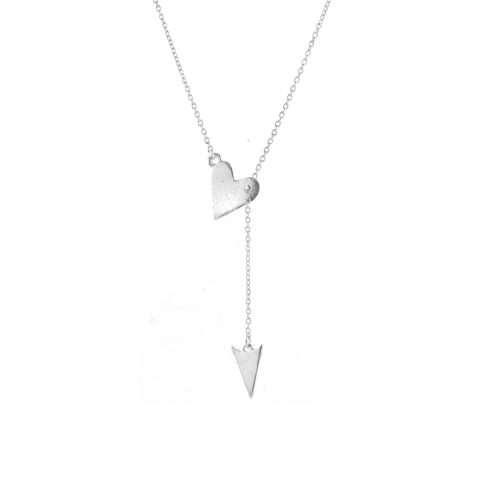 Silver Plated Heart and Arrow Adjustable Lariat Necklace