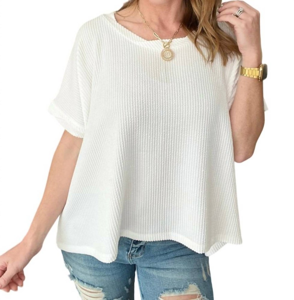 Textured Line Twisted Short Sleeve Top In Off White 7732456620092