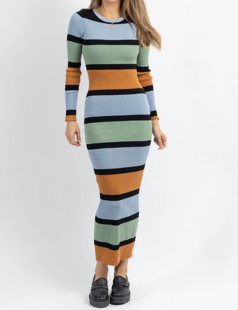 Roswell Ribbed Dress In Multi Color Striped