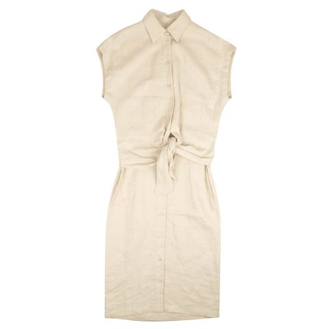 Beige Button Down Sleeveless Shirt Dress