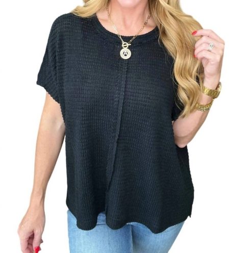 Dolman Short Sleeve Front Seam Top In Black 7732460421180