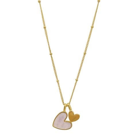 Tarnish Resistant 14k Gold Plated Mother of Pearl Heart Charms Necklace