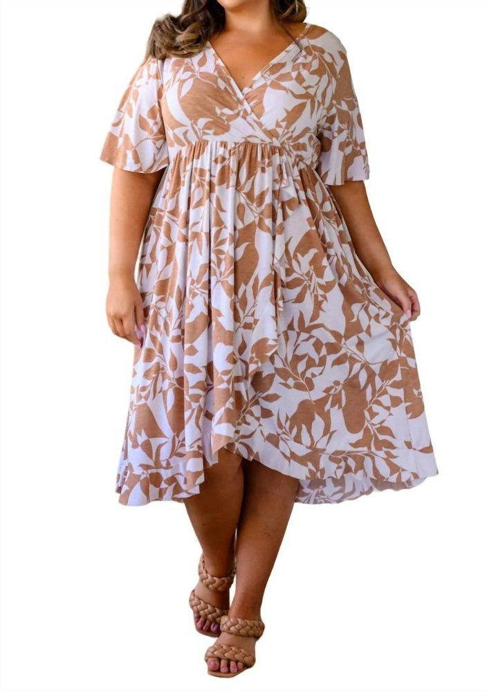 Conversation Starter Floral Faux Wrap Dress In White/brown 7732468187196