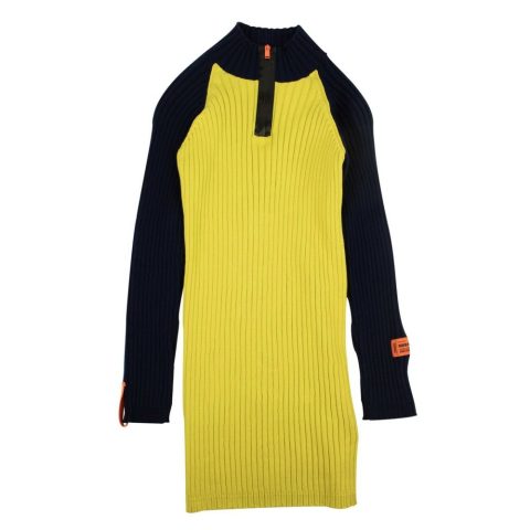 Navy And Yellow Ribbed Knit Dress