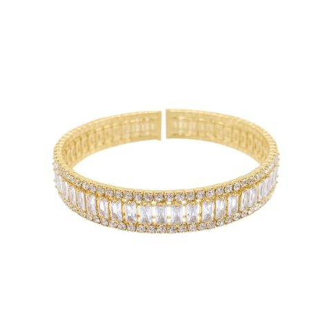 14k Gold Plated Crystal Stretch Cuff Bracelet