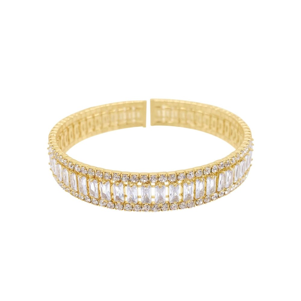 14k Gold Plated Crystal Stretch Cuff Bracelet