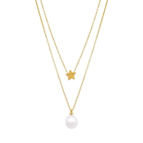 14k Gold Plated Layered Freshwater Baroque Pearl Necklace