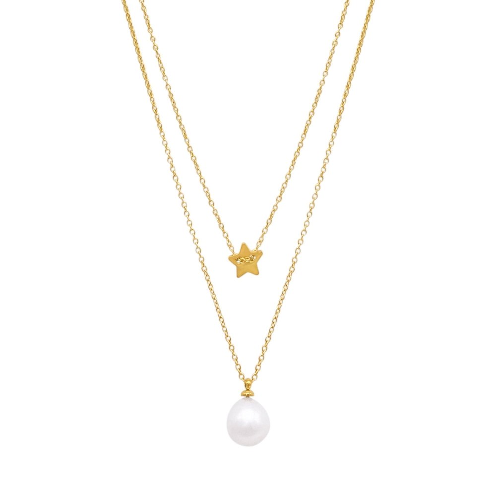 14k Gold Plated Layered Freshwater Baroque Pearl Necklace